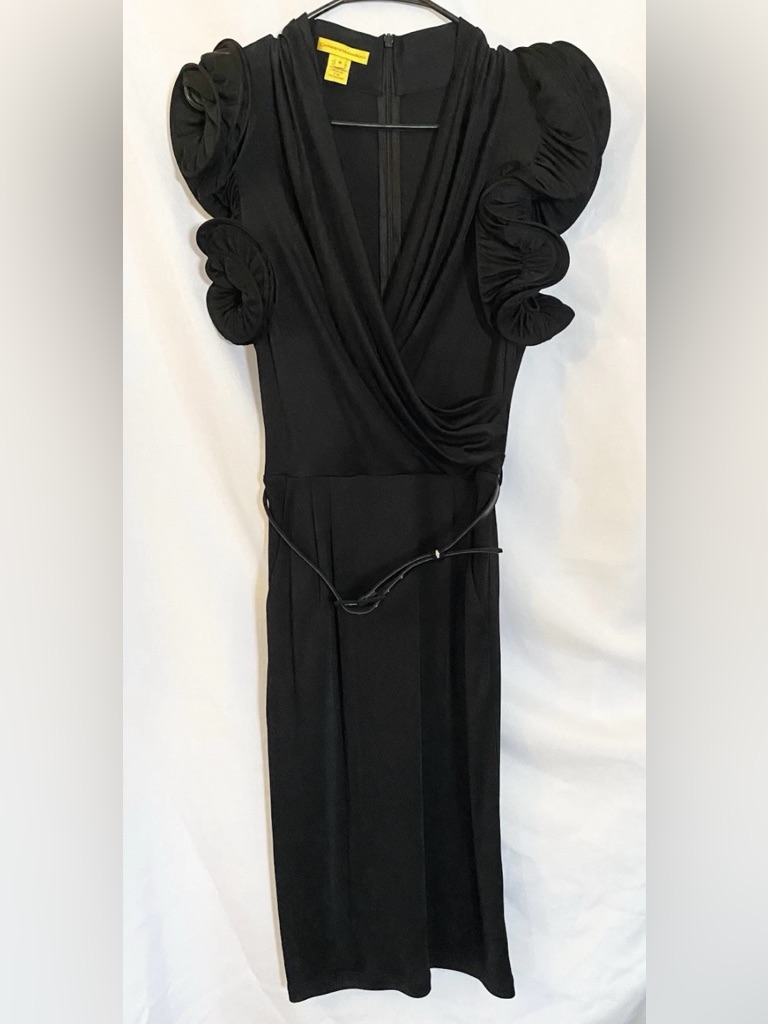 Catherine Malandrino Black Maxi Dress With Sculpted Puff Sleeves 100% Silk